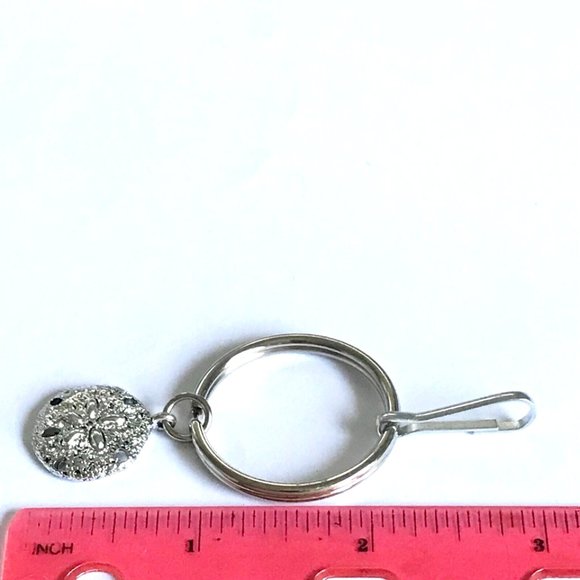 Sand Dollar Keychain Keyring Zipper Pull Purse Charm Silver Tone Sea Life Shell - Picture 8 of 8